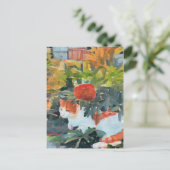 niedliche Katze unter einem blühenden Busch Postkarte (Stehend Vorderseite)