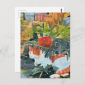 niedliche Katze unter einem blühenden Busch Postkarte (Vorne/Hinten)