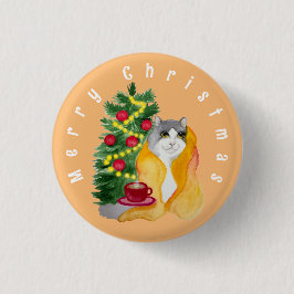 Niedliche Katze unter einer gemütlichen Decke mit  Button