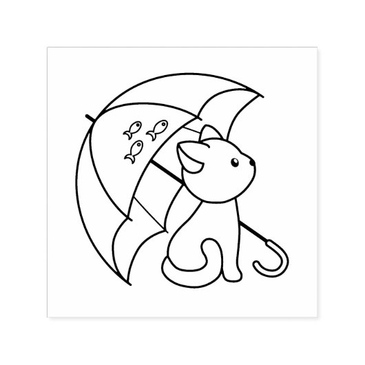Niedliche Katze unter Schirm Selbstfärbende Briefm Permastempel (Design)