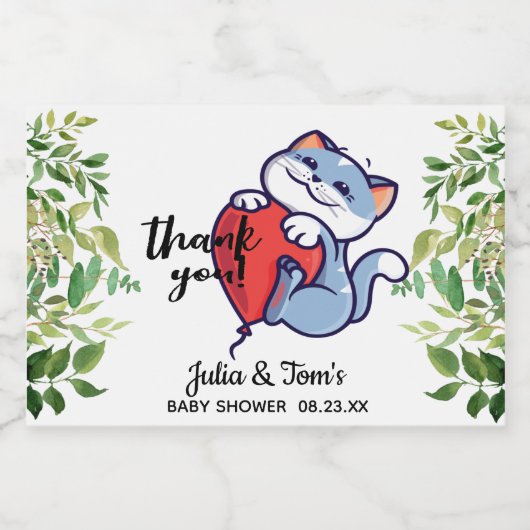 Niedliche Katze Vielen Dank Baby Dusche Gefallen M Schaumweinetikett (Einzelnes Label)