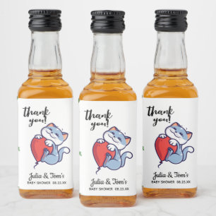 Niedliche Katze Vielen Dank Baby Dusche Liquor Fla Alkoholflaschenetikett