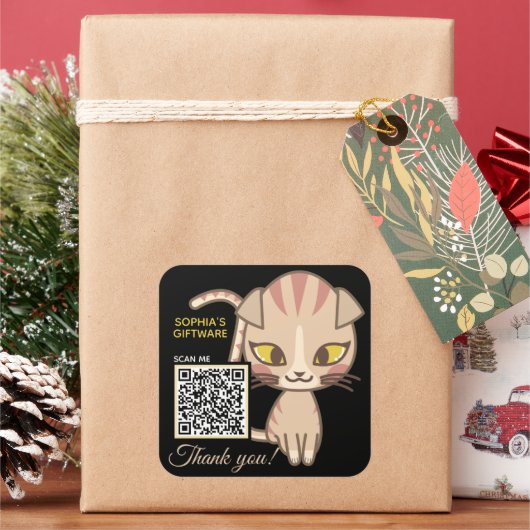 Niedliche Katze Vielen Dank für den Tiercode QR Quadratischer Aufkleber (Feiertag)