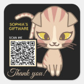 Niedliche Katze Vielen Dank für den Tiercode QR Quadratischer Aufkleber (Vorderseite)