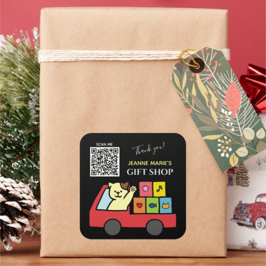 Niedliche Katze Vielen Dank QR Code Quadratischer Aufkleber (Feiertag)