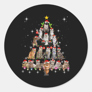 Niedliche Katze Weihnachten Dog Tree Funny Cat T-S Runder Aufkleber