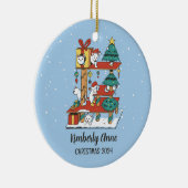 Niedliche Katze Weihnachten Kätzchen Schnee Winter Keramik Ornament (Rechts)