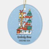 Niedliche Katze Weihnachten Kätzchen Schnee Winter Keramik Ornament (Links)