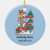 Niedliche Katze Weihnachten Kätzchen Schnee Winter Keramik Ornament (Hinten)