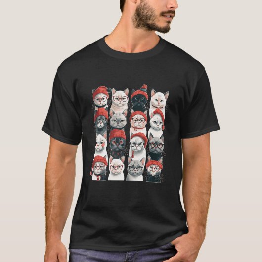 Niedliche Katze Weihnachten Weihnachtsmannmütze Ti T-Shirt (Vorderseite)