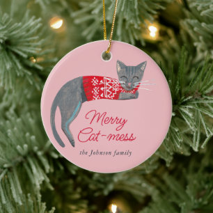 Niedliche Katze Weihnachts-Kätzchen Retro Winterur Keramik Ornament
