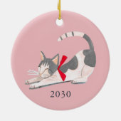 Niedliche Katze Weihnachts-Kätzchen Retro Winterur Keramik Ornament (Hinten)