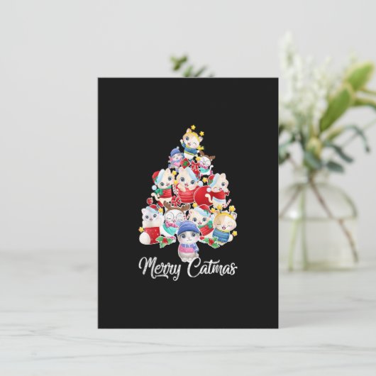 Niedliche Katze Weihnachtsbaum frohe Weihnachtskat Einladung (Stehend Vorderseite)