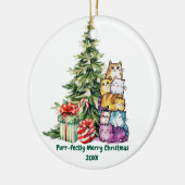Niedliche Katze & Weihnachtsbaum, Wasserfarbe, ein Keramik Ornament (Links)