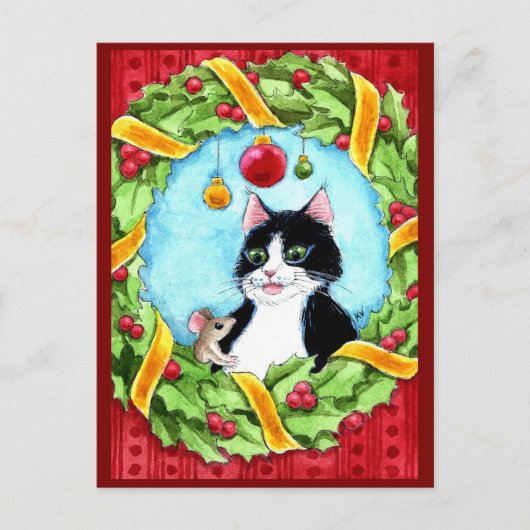 Niedliche Katze, Weihnachtsmaus Postkarte (Vorderseite)