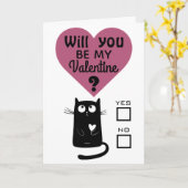 Niedliche Katze Werden Sie mein Valentine sein? Karte (Gelbe Blume)