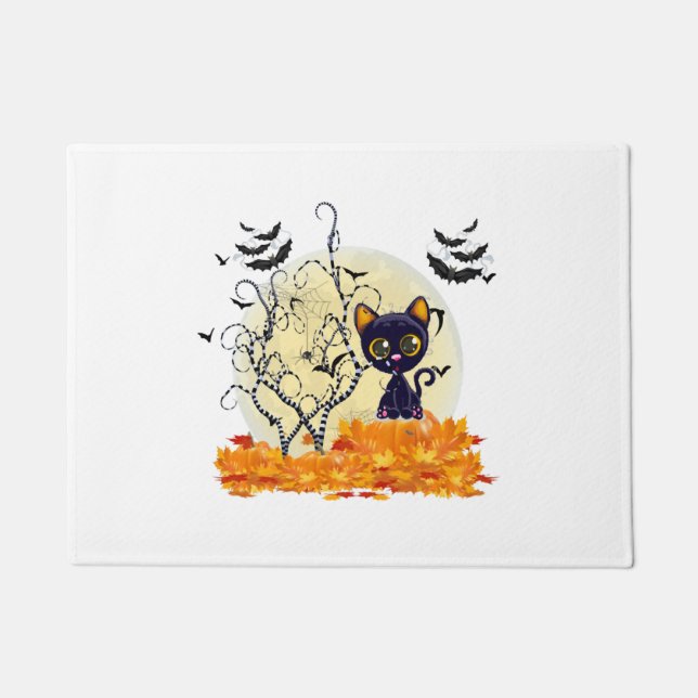 Niedliche Katze zu Halloween Gewartet Fußmatte (Vorderseite)