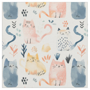 Niedliche Katzen Aquarellmuster. Stoff