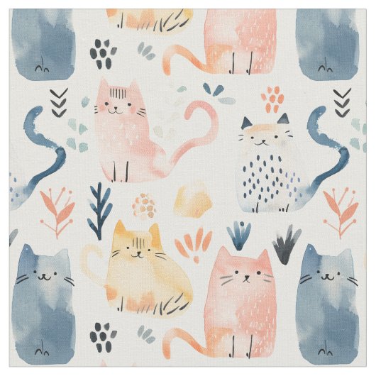 Niedliche Katzen Aquarellmuster. Stoff (Nahaufnahme)