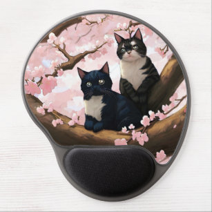 Niedliche Katzen auf einem Kirschblütenbaum Gel Mousepad