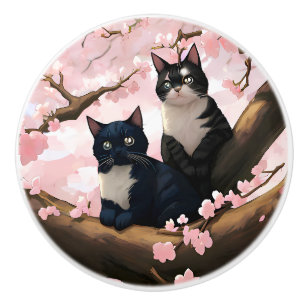 Niedliche Katzen auf einem Kirschblütenbaum Keramikknauf