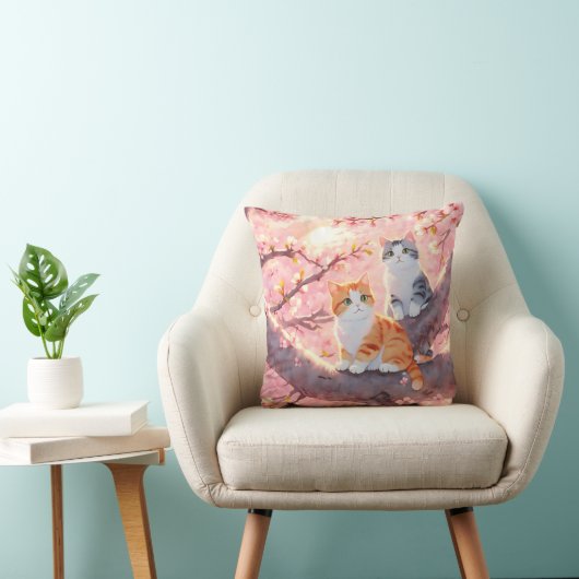 Niedliche Katzen auf einem Kirschblütenbaum Kissen (Stuhl )