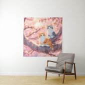 Niedliche Katzen auf einem Kirschblütenbaum Wandteppich (Beispiel)