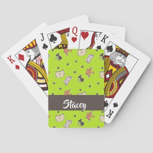 Niedliche Katzen auf grün Spielkarten (Rückseite)
