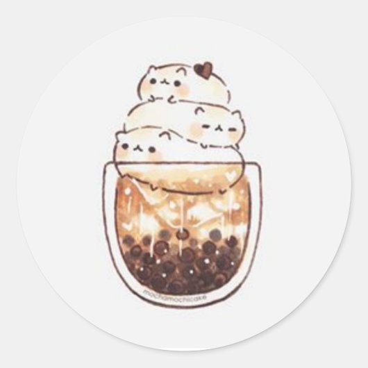 Niedliche Katzen auf Kaffeebecher Runder Aufkleber (Vorderseite)