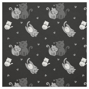 Niedliche Katzen auf Schwarz-Weiße-Hexe®-Katzen Stoff