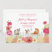 Niedliche Katzen Blume Hochzeit Save The Date (Vorne/Hinten)