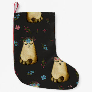 Niedliche Katzen Blume Wasserfarbmuster Kleiner Weihnachtsstrumpf