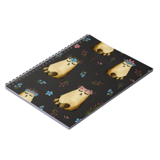 Niedliche Katzen Blume Wasserfarbmuster Notizblock (Linke Seite)