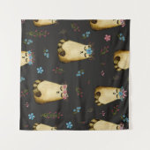 Niedliche Katzen Blume Wasserfarbmuster Wandteppich (Vorderseite (Horizontal))