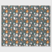 Niedliche Katzen Botanisches Blumenmuster Farbiges Geschenkpapier (Flach)