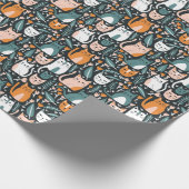 Niedliche Katzen Botanisches Blumenmuster Farbiges Geschenkpapier (Ecke)