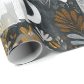 Niedliche Katzen Botanisches Blumenmuster Grau Wei Geschenkpapier (Rolleneckpunkt)