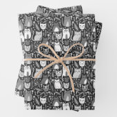 Niedliche Katzen Botanisches Blumenmuster Graues w Geschenkpapier Set (Beispiel)