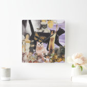 Niedliche Katzen-Collage 4 Quadratische Wanduhr (Zuhause)