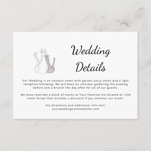 Niedliche Katzen, die einfache Hochzeitsdetails Ge Begleitkarte (Vorderseite)