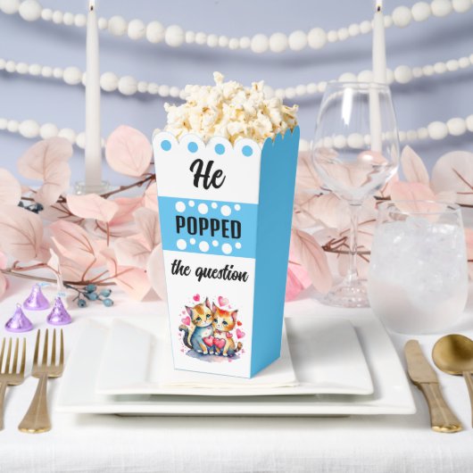 Niedliche Katzen, die er die Frage blauen Popcorn Geschenkschachtel (Hochzeit)