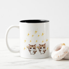 Niedliche Katzen, die Zauberstäbe in der Wand halt Zweifarbige Tasse