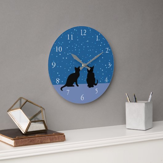 Niedliche Katzen dunkler Nachthimmel mit Sternen Große Wanduhr (Büro)