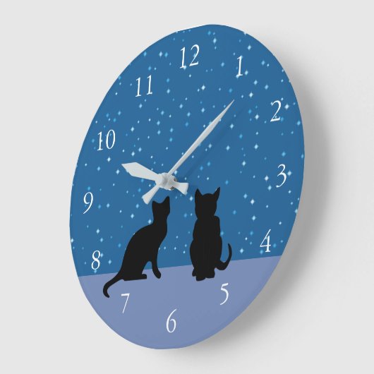 Niedliche Katzen dunkler Nachthimmel mit Sternen Große Wanduhr (Winkel)