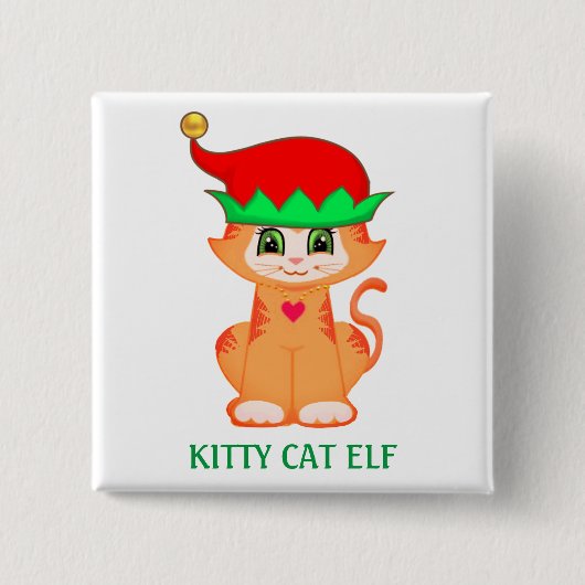 Niedliche Katzen-Elfe Weihnachten Button (Vorderseite)