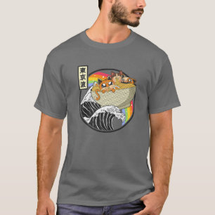 Niedliche Katzen essen Ramen Kanagawa Wave Kawaii T-Shirt