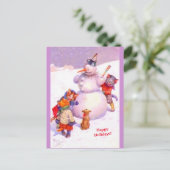 Niedliche Katzen & Fabulous Snowman Lila Vintage K Postkarte (Stehend Vorderseite)