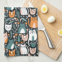 Niedliche Katzen Farbiges Muster Botanische Blumen