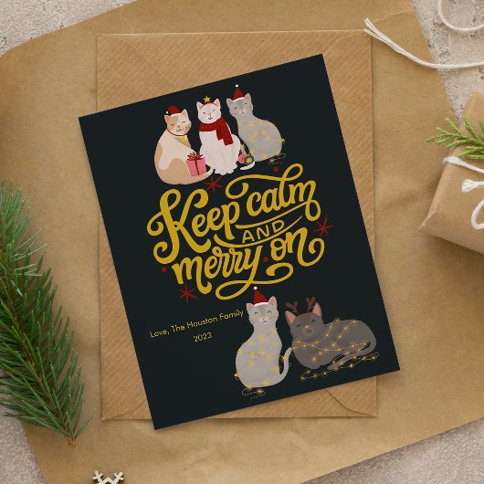 Niedliche Katzen froh über Weihnachten Urlaub Kart