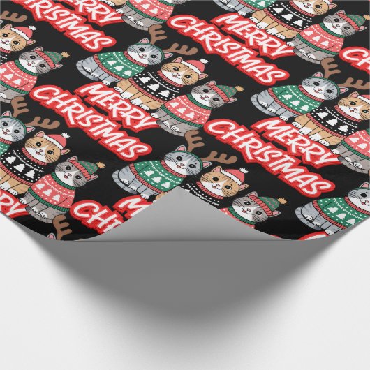 Niedliche Katzen Frohe Weihnachten Geschenkpapier (Ecke)